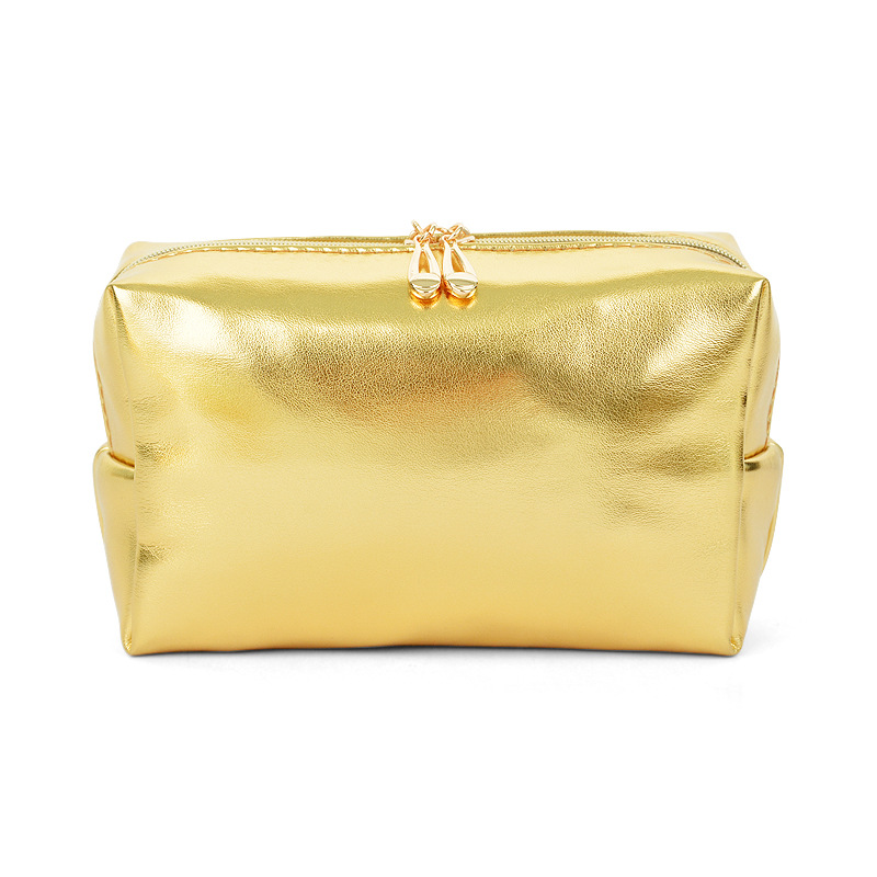 Picture of Golden Shiny Full PU Texket Handheld Cosmetic Bag High Value Light Luxury Simple Portable Storage and Tidy Cosmetic Bag