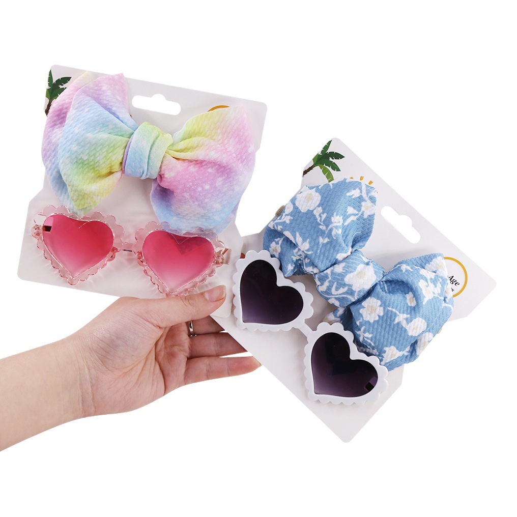 New children's sunglasses headband combination set fashion cartoon baby toy sunshade glasses polyester printed hair band
