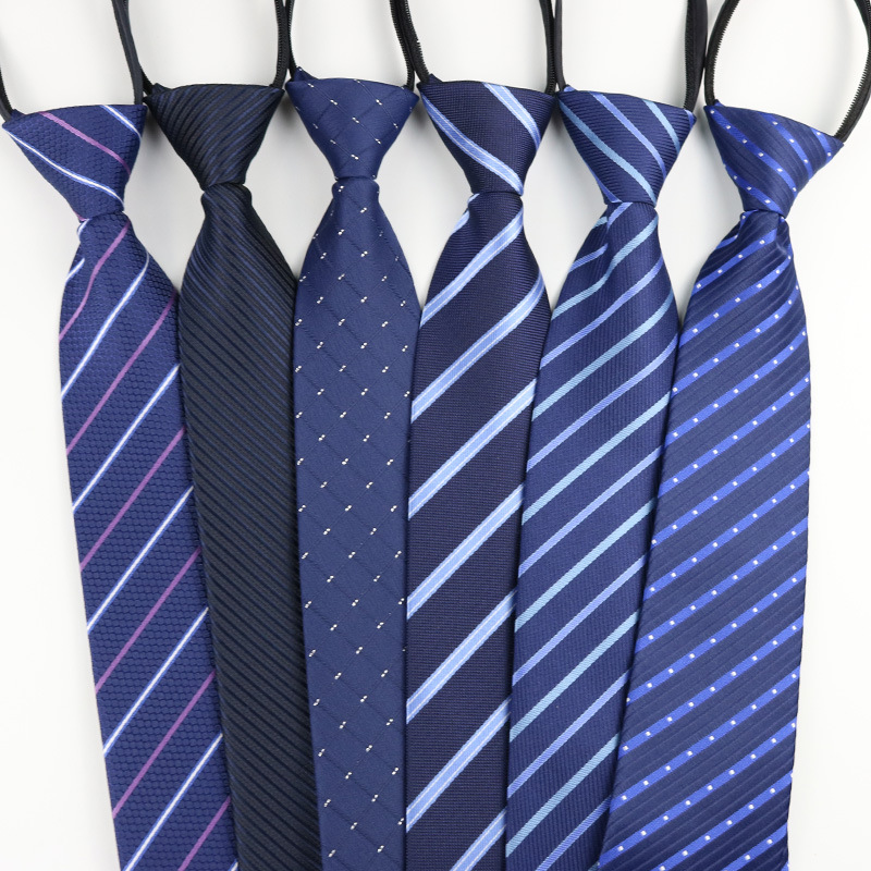 Picture of Factory Black Men's Tie Striped Blue Business Tie Lazy People Knot Free Zipper Tie in stock Wholesale