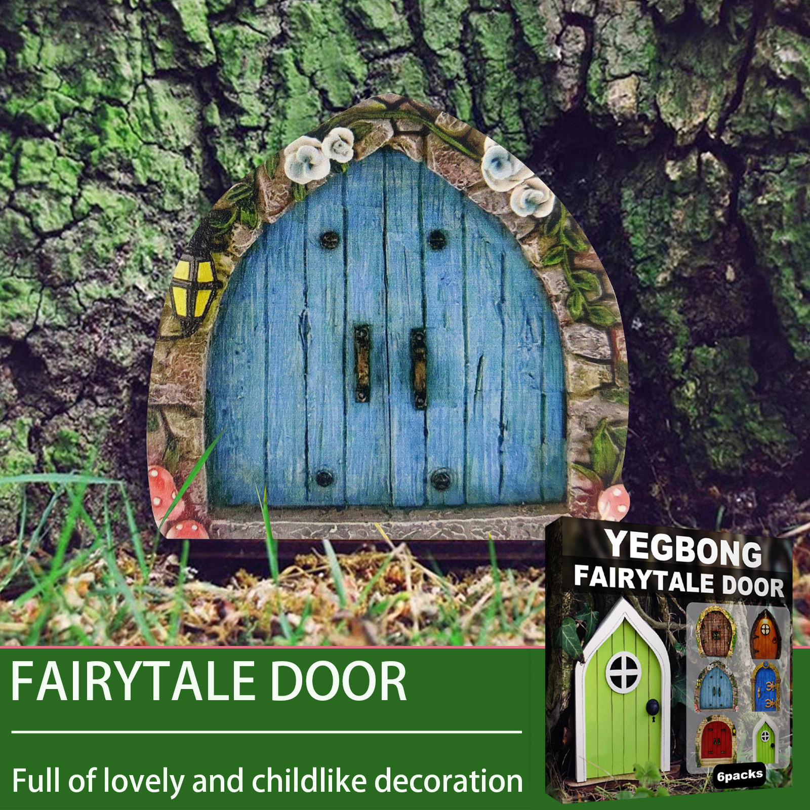Picture of Yegbong Garden Decorative Fairy Door Courtyard Tree Decorative Wooden Miniature Dwarfs Decorative Fairy Door