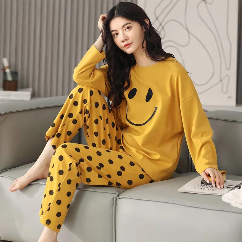 Plus Size Pajamas Women's Spring and Autumn Korean-style Casual Loose Fat Women's Long-sleeved Autumn and Winter Home Clothes Two-piece Set