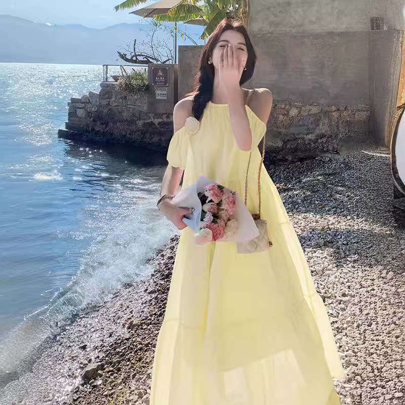 Picture of Internet Popular Style Summer New Shoulder Loose Elegant Lace-up Vacation Fashion dress Women's A1997131