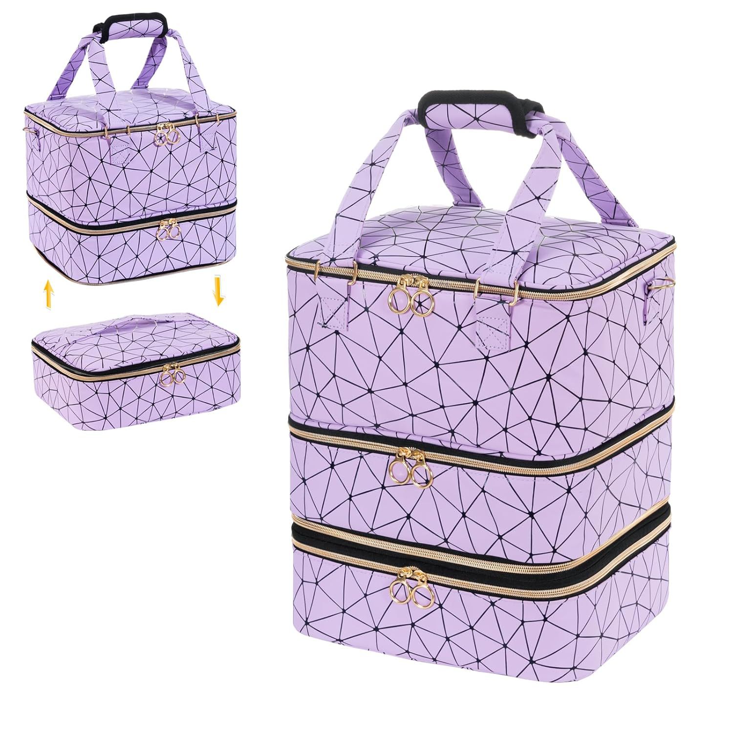 Picture of Portable Golden Zipper Detachable Three-Layer Nail Polish Storage Bag 84 Bottles High-Level Nail Tools Cosmetic Bag