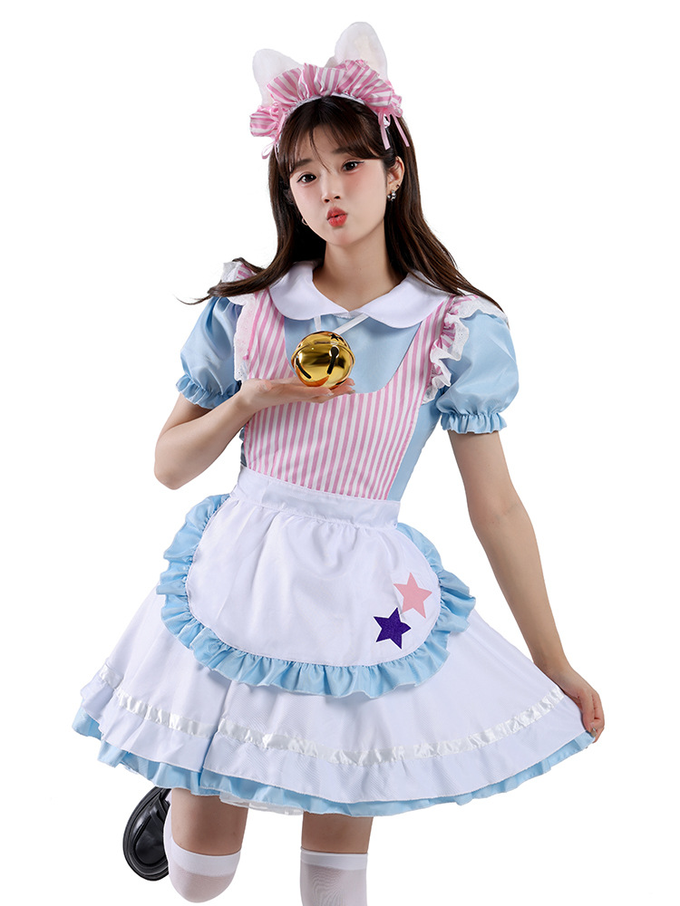 Picture of Japanese Style Cute Blue Sexy Cat Maid Outfit Lolita Dress Cafe Maid Outfit Work Uniform Outfit