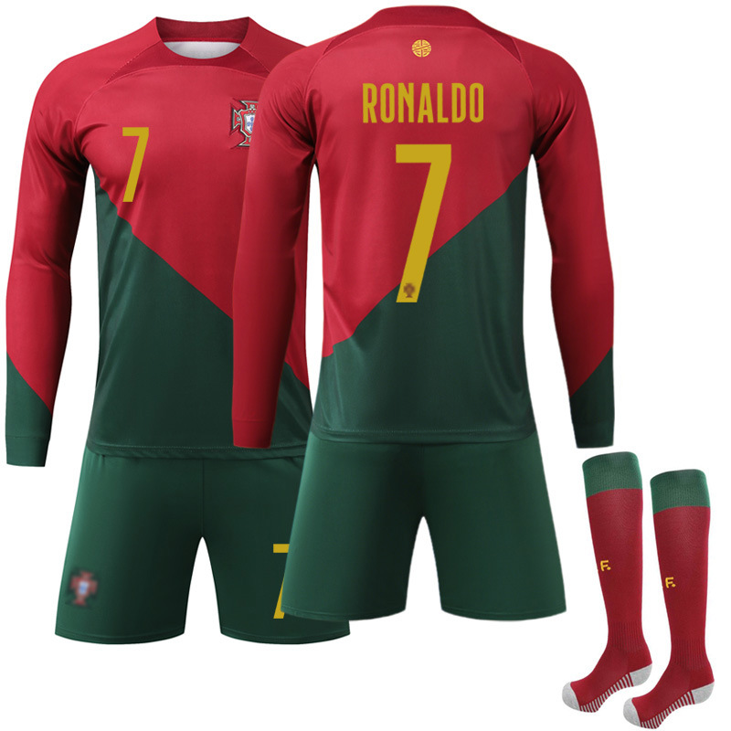 2023 No. 7 Ronaldo Sports Suit European National Team Children's Jersey Portugal Home Long Sleeve Football Uniform