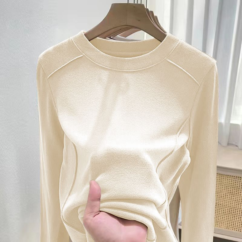 One-piece/two-piece thread solid color round neck bottoming shirt inner wear autumn and winter slim fit all-match long sleeve T-shirt women's top
