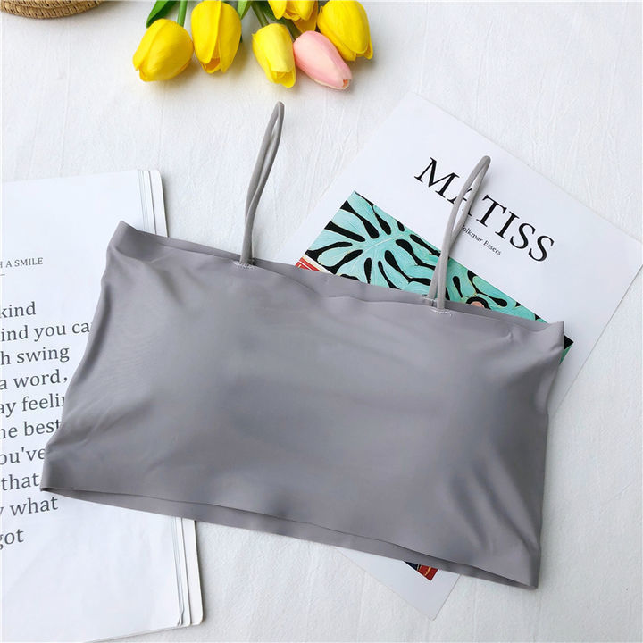 Picture of Summer Beautiful Back Ice Silk Sling Tube Top Wrapped Chest Intimates Female Students Korean Style Sports Vest Anti-Exposure with Chest Pad