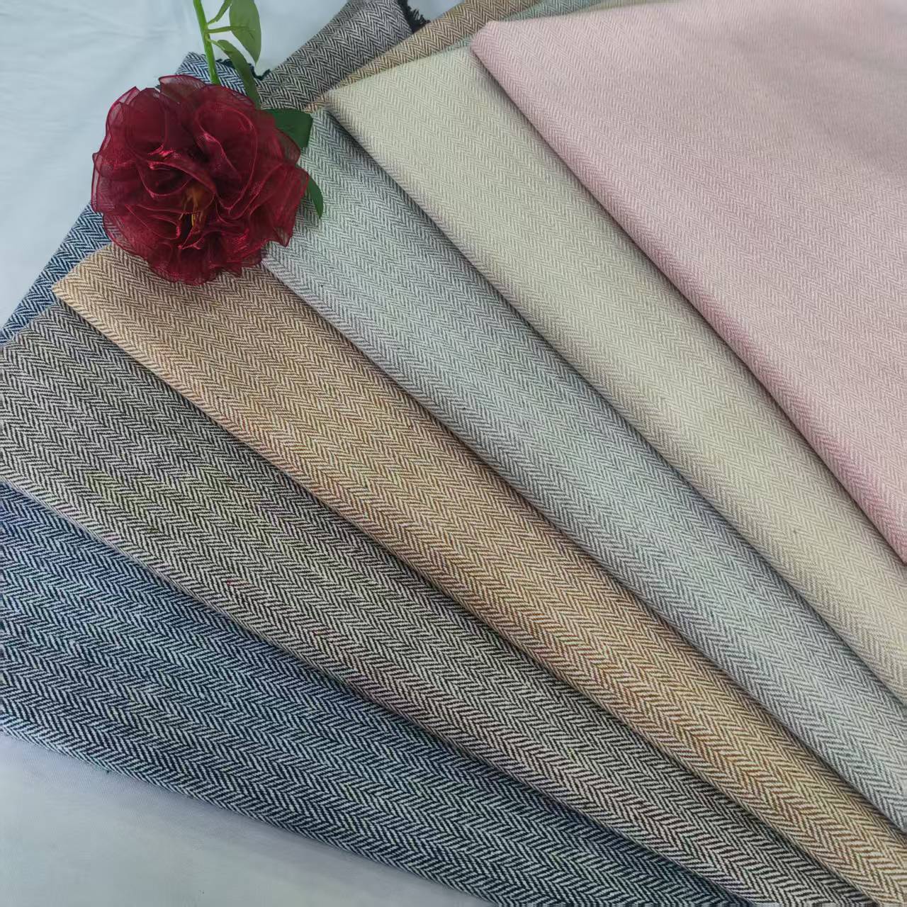 Shaoxing manufacturer stock 25 new herringbone pattern small herringbone suit professional wear shoes hat bag herringbone coarse woolen fabric