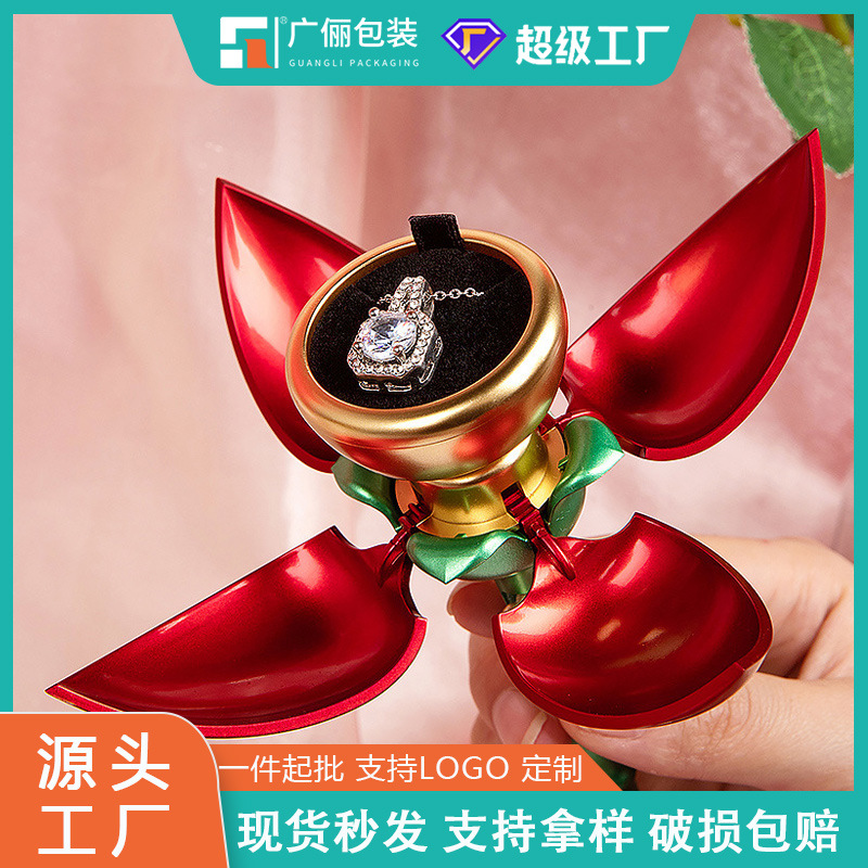 Cross-border Hot Sale One Rose Flower Jewelry Box Ring Pendant Jewelry Box Jewelry Packaging Storage Box Automatic Opening
