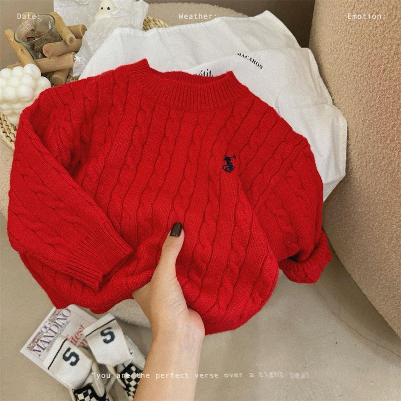 Picture of [in stock] Boys' and Girls' Red Sweater Thick Korean Style New Year's Service for Children's Baby in Autumn and Winter