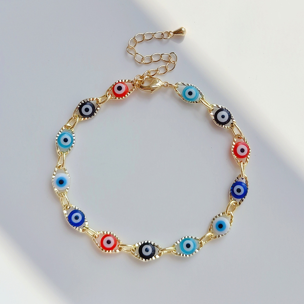 Picture of Cross-border European and American ins Bohemian Joker Beaded Copper Gold Plated Oil Drop Color Lucky Eyes Bracelet for Women Wholesale