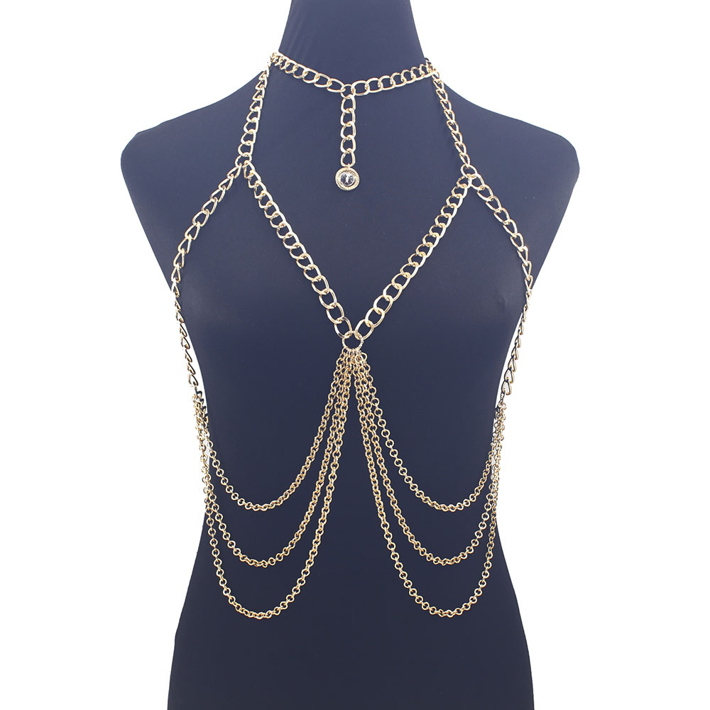 European and American Exaggerated Metal Aluminum Chain Long Multi-layered Tassel Body Chain Women's Nightclub Performance Clothing Accessories Body Chain