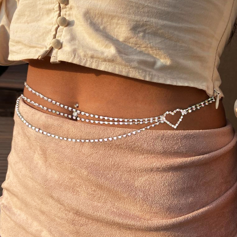 Europe and the United States cross-border hot-selling personalized fashion rhinestone multi-layer love waist chain nightclub sexy belly chain Waistchain