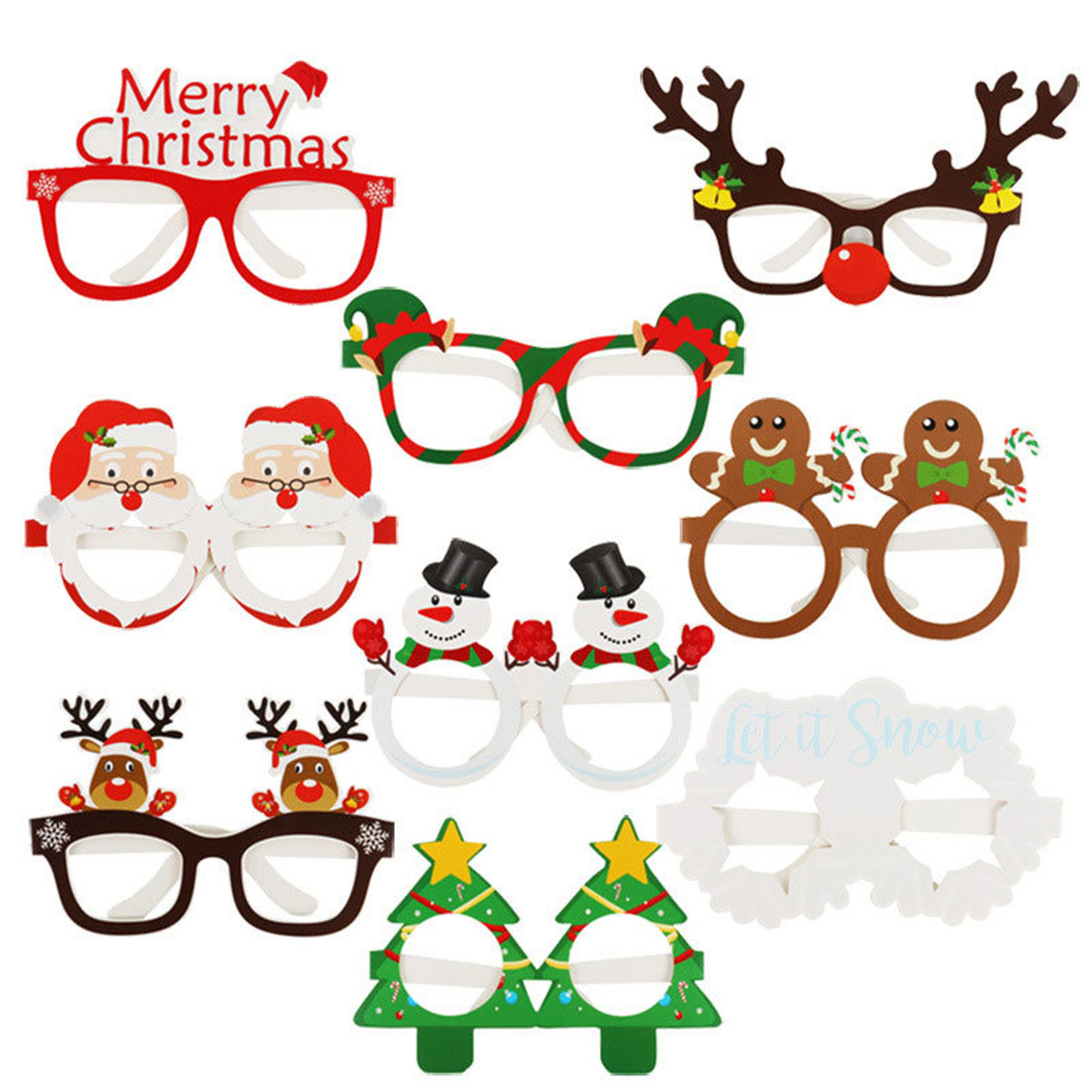 9 3D Christmas glasses adult children Christmas party layout photo props snowman mask Christmas glasses