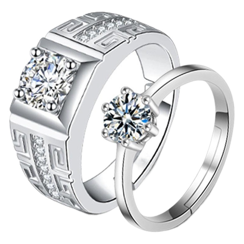Cross-Border Hot Selling Niche Simple Fashion Diamond-Encrusted Zircon Couple Ring Opening Adjustable Ring Female Factory Direct Sale