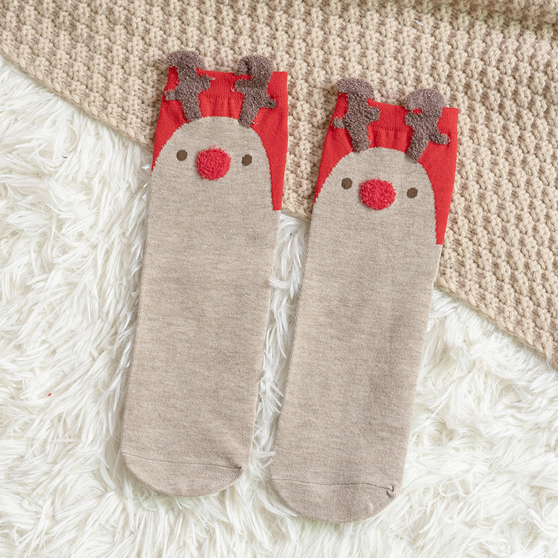 Picture of Christmas socks women's autumn and winter New Year festive women's socks Japanese cotton socks three-dimensional cartoon elk cross-border Women's Mid-calf length socks