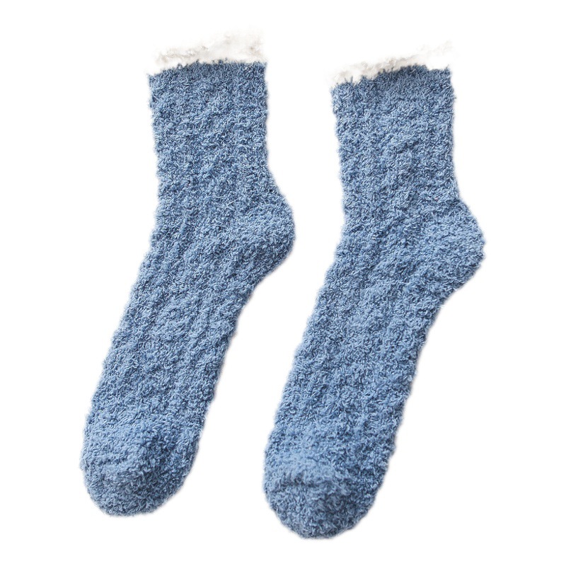 L Cross-Border Twist-Pattern Women's Autumn and Winter Fleece-Lined Thick Floor Socks Mid-Calf Coral Socks Sleep Socks Coral Fleece Socks