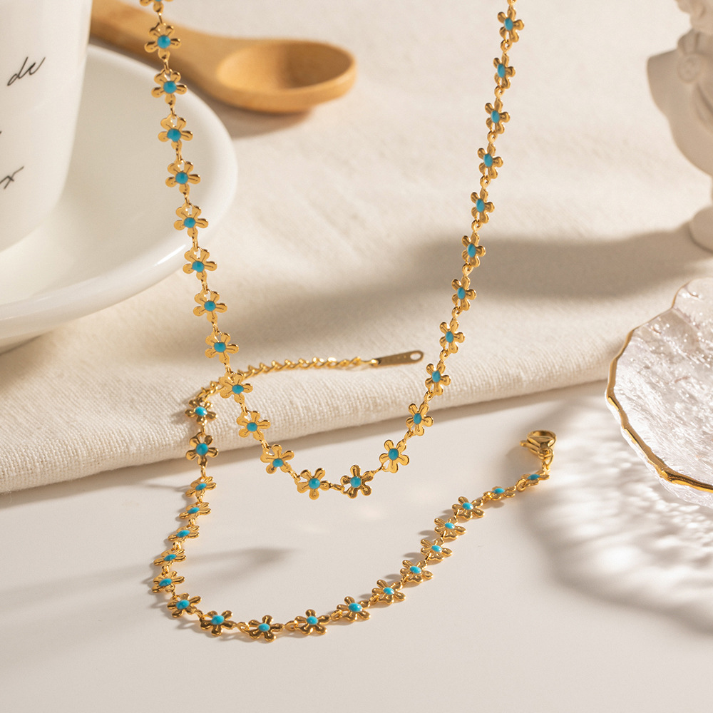 Picture of European and American ins style new Chinese style pastoral oil drop flower necklace bracelet titanium steel 18K gold non-fading jewelry