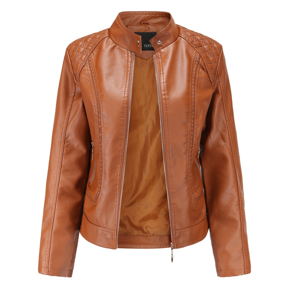 New 2020 Spring and Autumn Women's Leather Jackets Feminine European and American Large Size Stand Collar Pu Leather Women's Leather Jackets Women's Leather Jackets