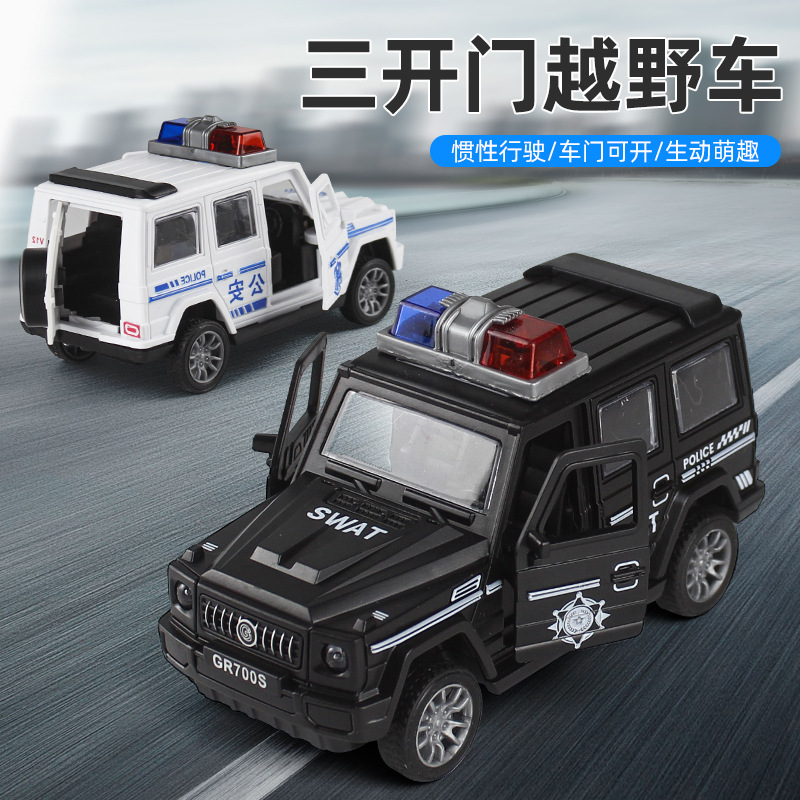 Children's Cross-border Puzzle Boy Boxed Toy Car Simulation Large Pullback Inertia Jeep Cross-country Police Car Model
