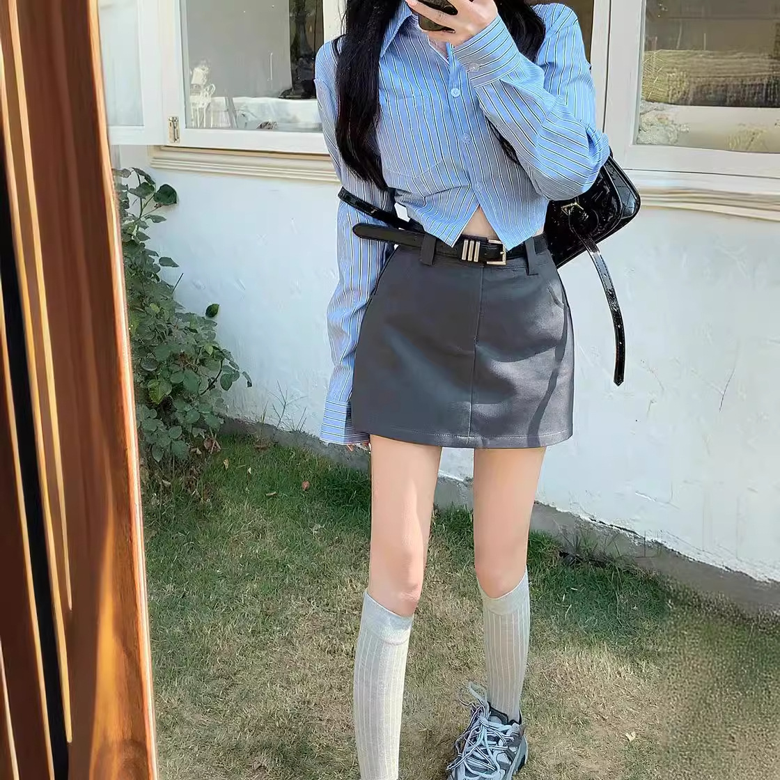 Summer New Arrival Skirt Women's High-Grade Grey A- Line Suit Sheath Anti-Light Small High Waist Mini Skirt
