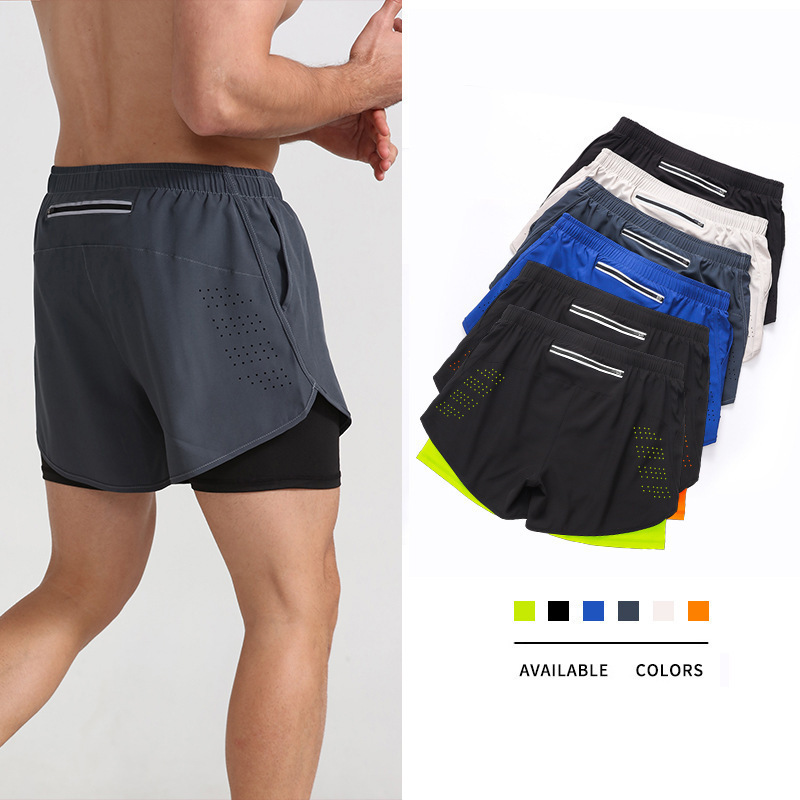 Athletic shorts, men's running marathon, athletics, loose three-point pants, quick-drying lining, anti-shine double-layer gym shorts