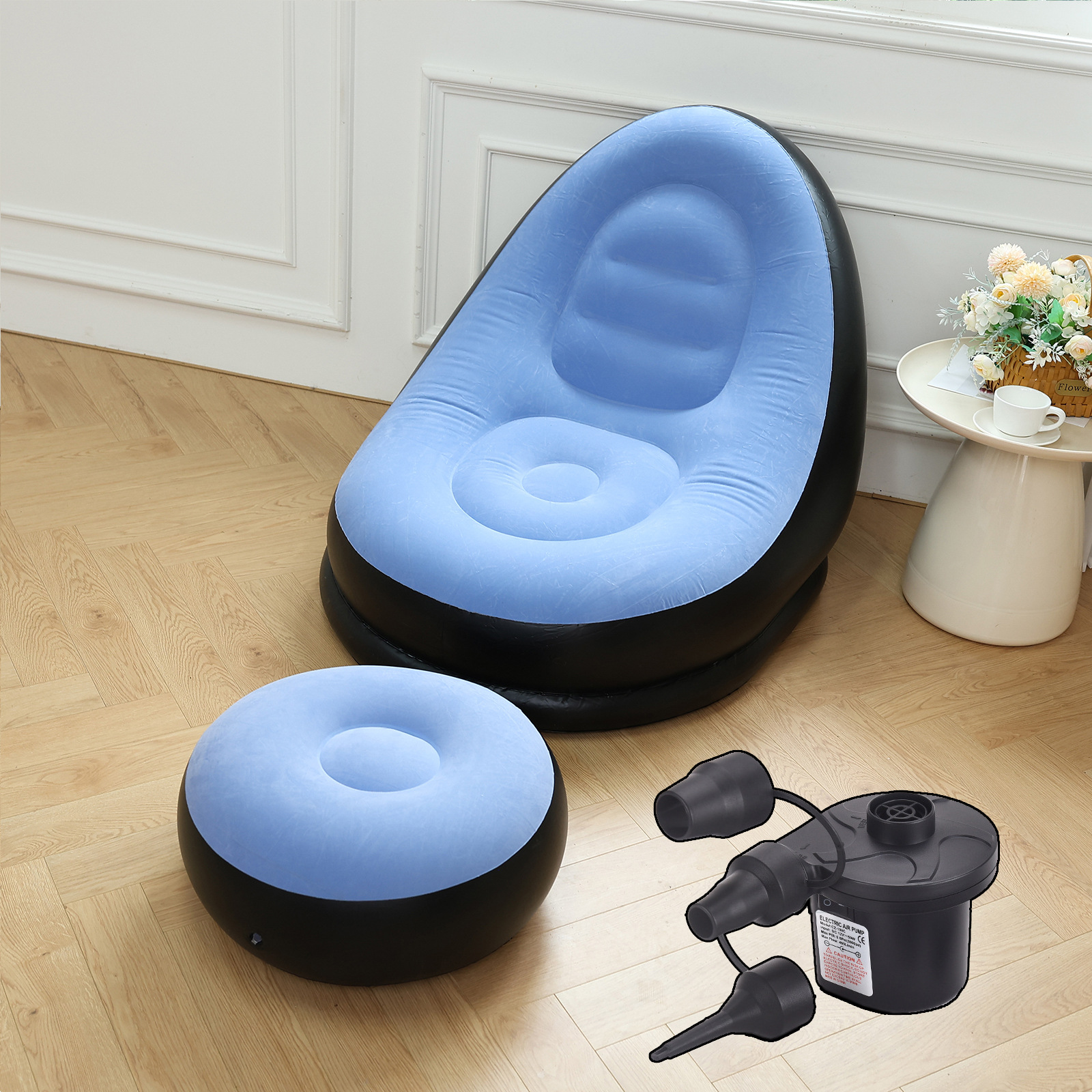Picture of Adult Inflatable Lazy Sofa Two-piece Set with Pedal Macaron Flocking Sofa Recliner Leisure Inflatable Sofa
