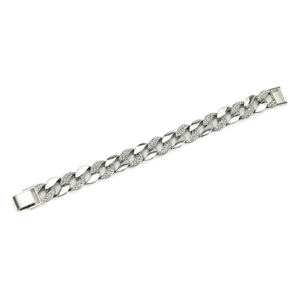 Amazon European and American Hip hop Hip Hop Style Jewelry 18K Gold Men's Full Diamond Bracelet with Diamond Cuban Chain