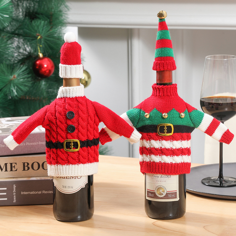 24 New Christmas Decoration Supplies Knitted Clothes Wine Bottle Package Restaurant Kitchen Red Wine Champagne Decoration Wholesale