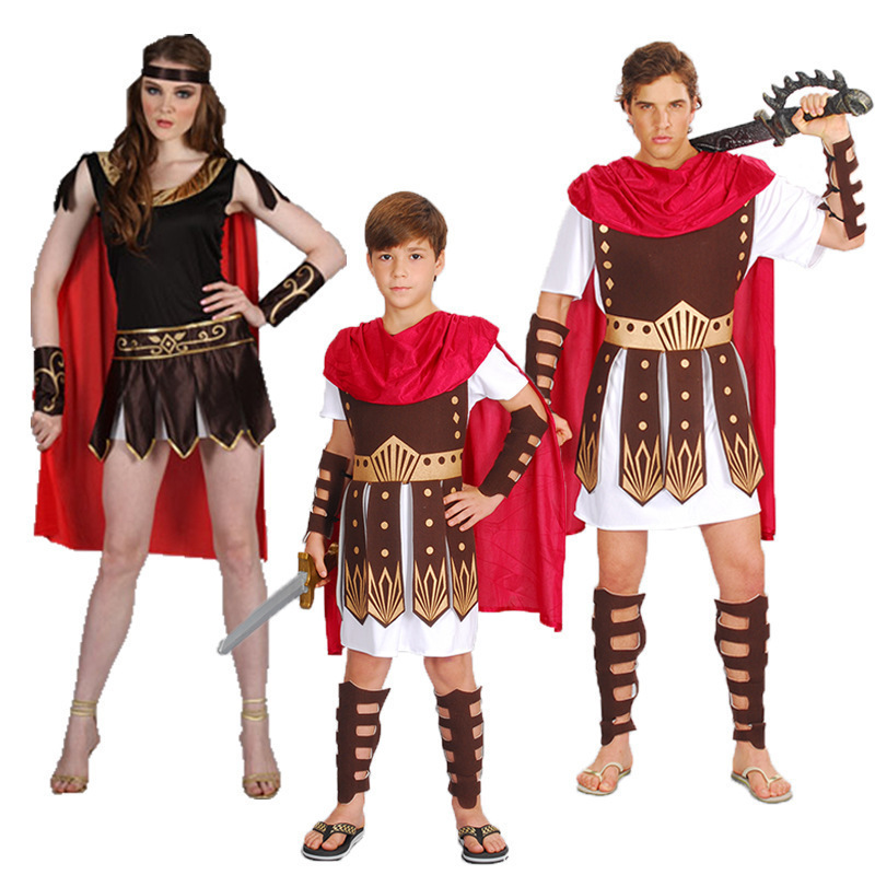Halloween Ball Costume Adult Male and Female Roman Samurai Gladiator Spartan Warrior Clothes Child Parent