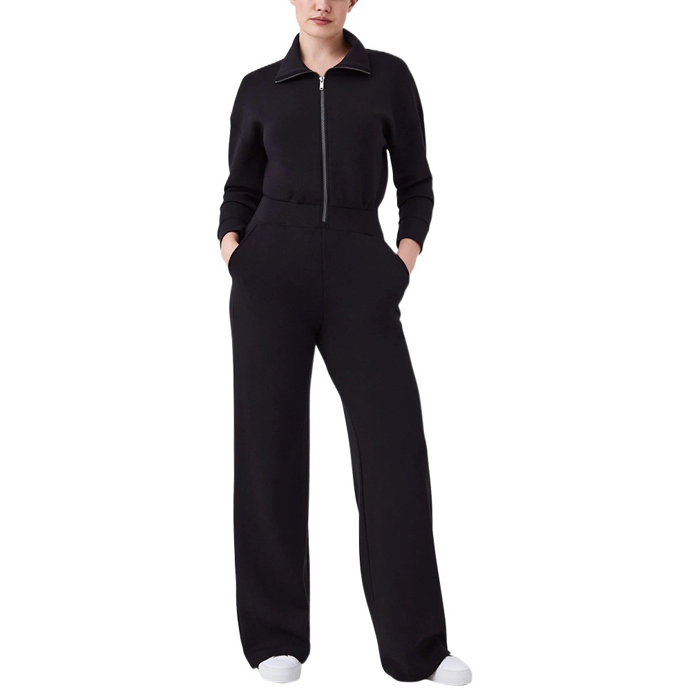 Europe and the United States cross-border 2024 independent station new long sleeve wide leg jumpsuit jumpsuit zipper lapel sweater suit women