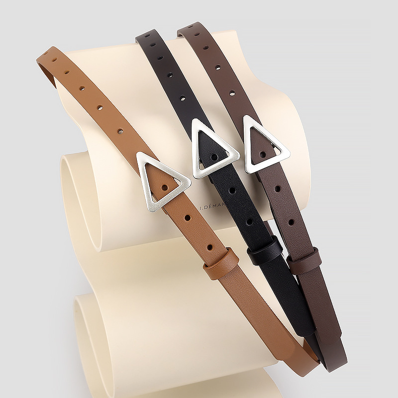 New triangle buckle ladies leather belt silver buckle fashion with windbreaker suit jeans belt in stock wholesale