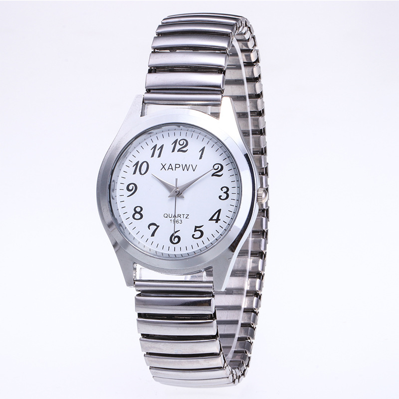 Picture of Middle-aged and elderly people's large dial pointer digital face men's watch women's elastic elastic band quartz couple fashion watch