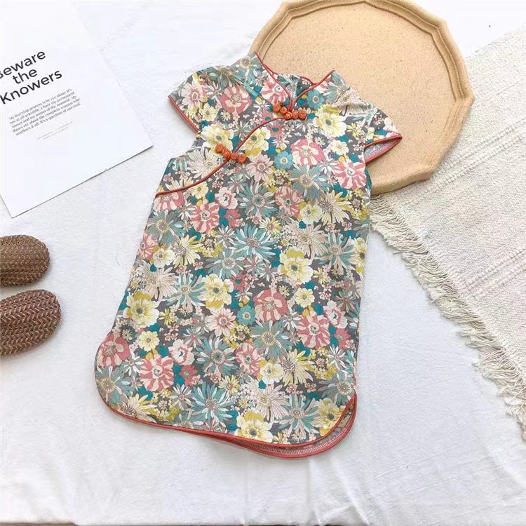Picture of Summer New Style Girls 2025 New Style Girls Pure Cotton Chinese Style Ethnic Cheongsam Princess Skirt Baby Skirt