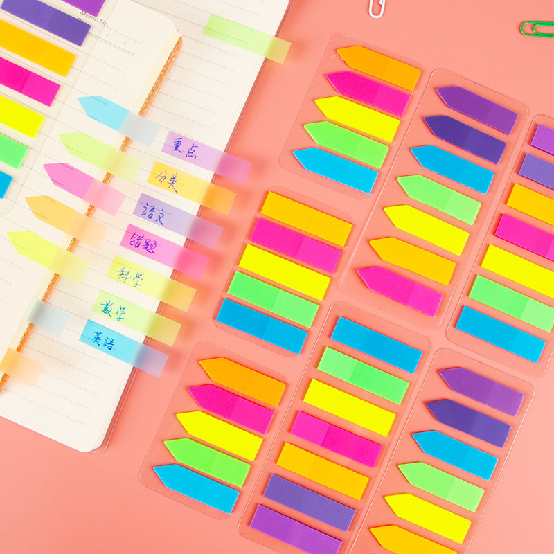 Picture of Fluorescent PET waterproof note sticker student pagination color transparent sticky note Arrow label indicator index sticker