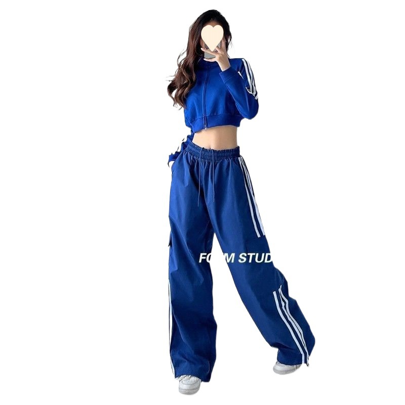 Picture of European and American style hot girl three-bar wide-leg overalls pants women's autumn street high waist slimming sports loose drag high street tide