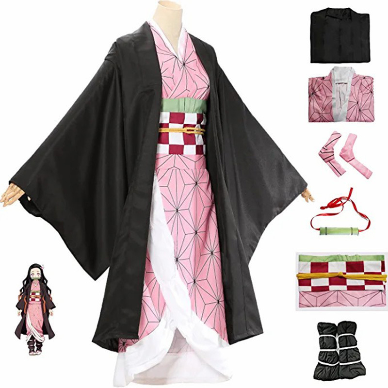 Picture of Cross-Border Large Size Demon Slayer Halloween Costume Cloak Tanjirou Hashibira Cosplay Outfit Set