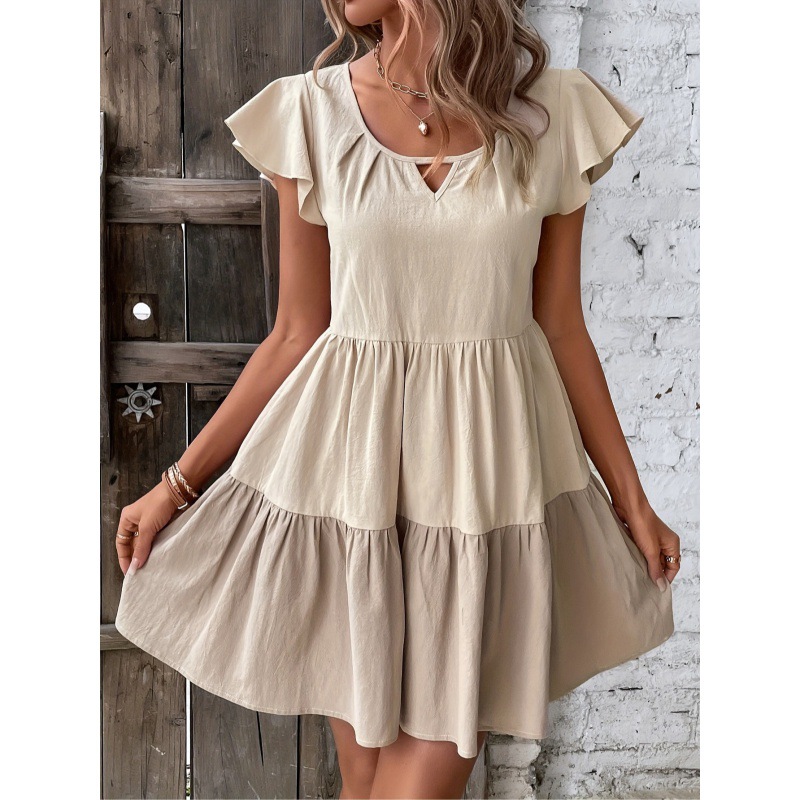in stock Cross-border Women's 2024 Summer New V-neck Short-sleeved Loose Stitching Casual dress Amazon Hot Selling