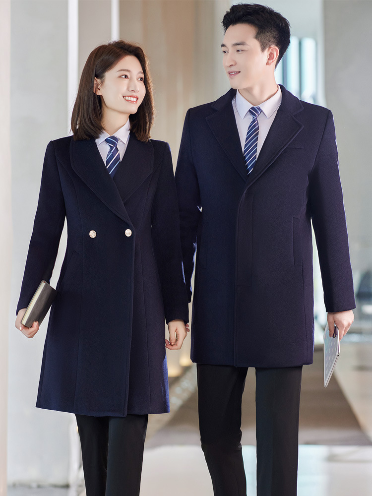 Business wear woolen coat Women's Mid-length cotton and thickening sales department work clothes black workwear woolen coat winter