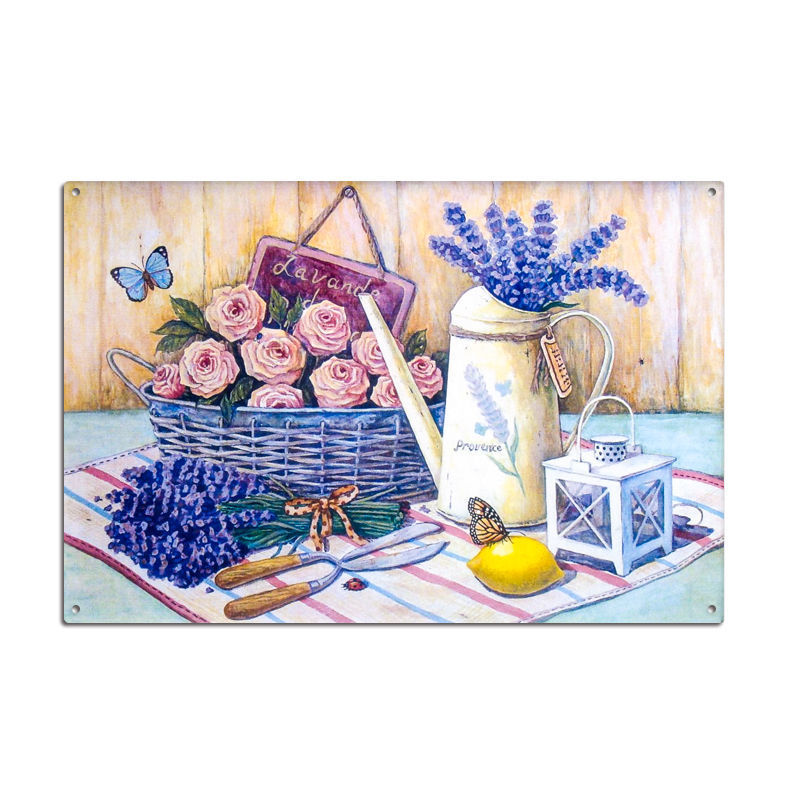 Picture of Cross-border American Country Retro Flower Figure Tin Painting Garden Pastoral Balcony Wall Wall Wall Old Decoration Pendant