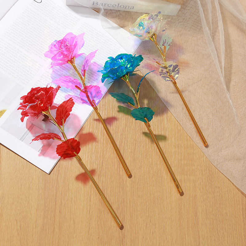 Cross-Border Creative Gifts Gold Foil Flower Rose Color Rose Gold Foil Flower Valentine's Day Anniversary Gift Wholesale
