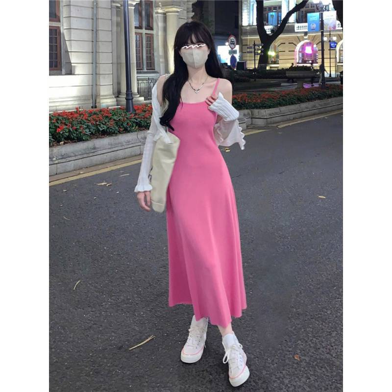 Picture of 2025 New Rose Red Suspender Dress Women's Summer Slim Hot Girl Outerwear Waist Slimming Long Skirt