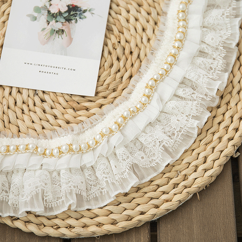 6.5cm Wide White Pearl Triple Pleated Lolita Collar Cuff Decoration Garment Accessories