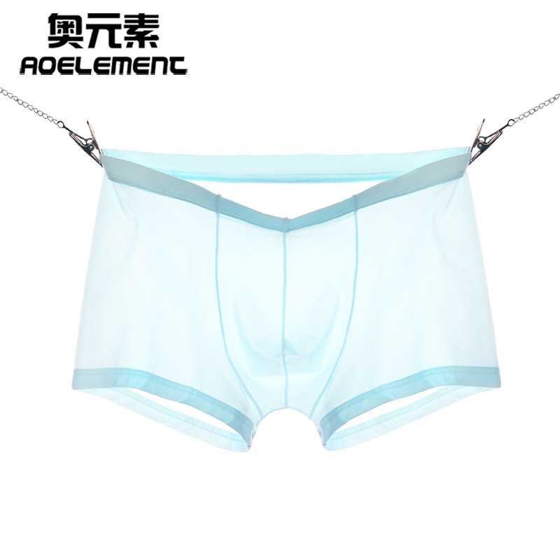 Youth Summer Men's Ice Silk Underwear One-piece Boxers Breathable Thin Sexy Comfortable Transparent Corner Underwear