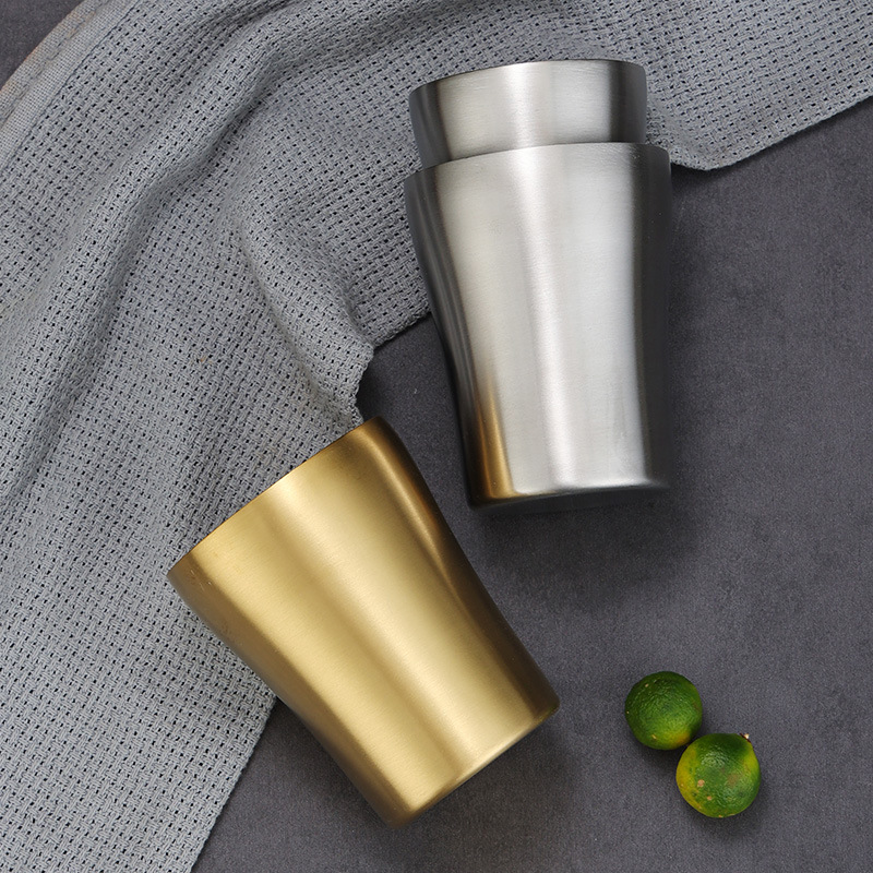 Picture of Korean 304 stainless steel double-layer water cup barbecue restaurant golden beer cup household anti-scald heat insulation cup small waist