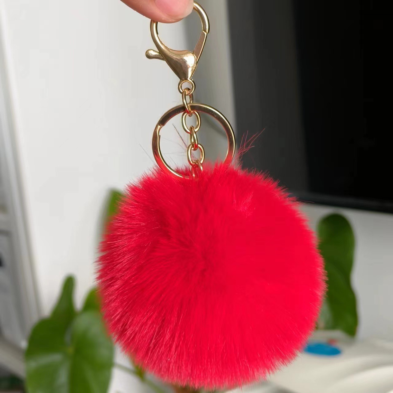 Picture of Spot 8cm imitation rex rabbit fur ball key chain net red fur ball doll bag pendant gift schoolbag girl heart