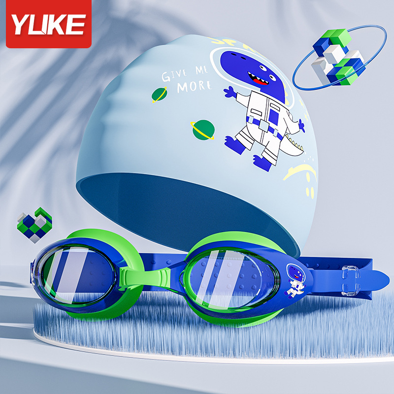 Picture of Children's Goggles Waterproof Anti-Fog HD Boys and Girls Cartoon Professional Swimming Glasses Diving Goggles Swimming Cap suit