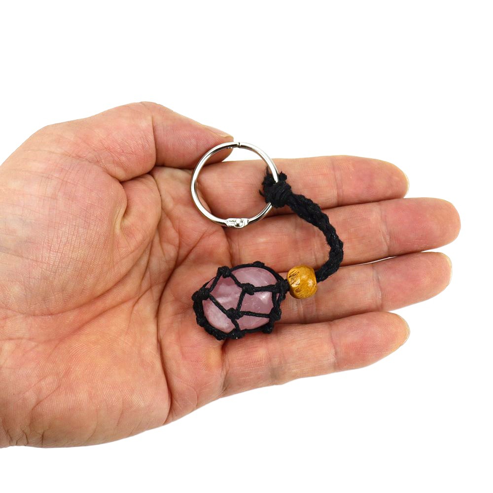 Hot Sale Natural Stone Crystal Raw Stone Tiger Stone Amethyst Adjustable Telescopic Black Net Pocket Keychain K31