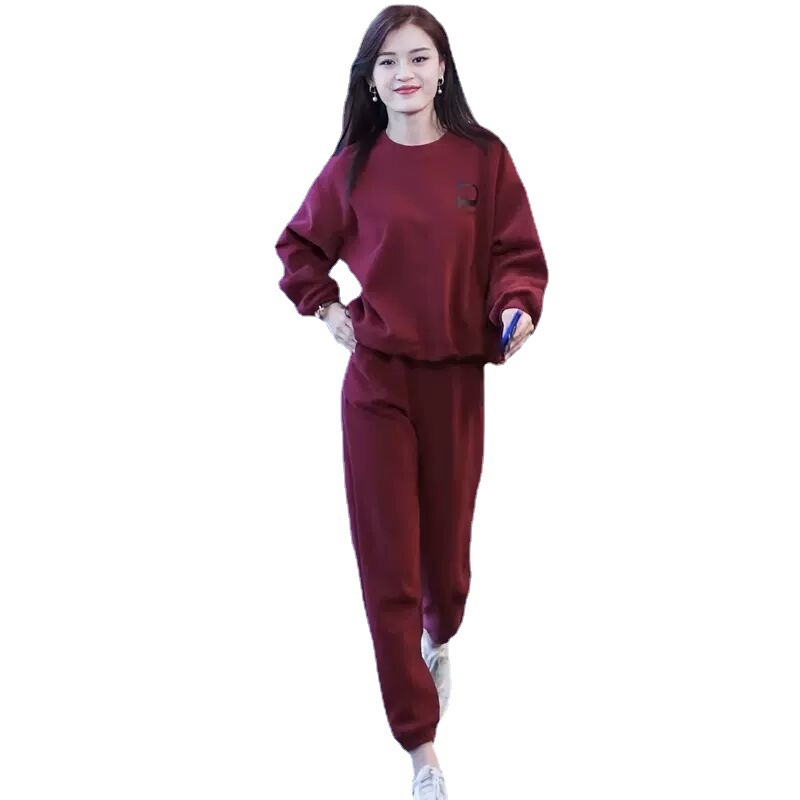 Picture of Casual sports suit women's Spring and Autumn New Fashion Korean style loose round neck plus size sweater two-piece set