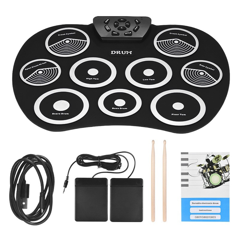 Desktop hand roll drum set G801 support DTX game children percussion instrument with electronic drum pedal wholesale